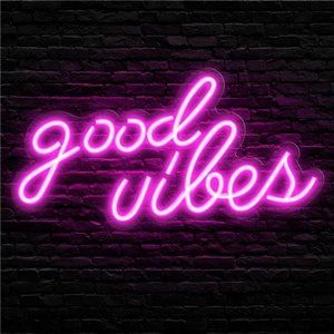 Bright VIVID "Good Vibes" Neon LED Wall Sign Room Decor Pink USB Powered
